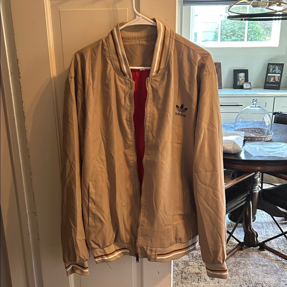 Adidas Beige Bomber Jacket with Red Lining